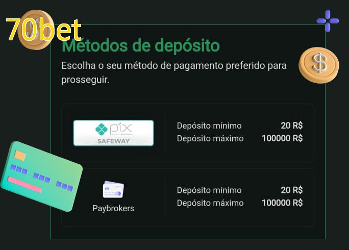 O cassino 70betbet oferece uma grande variedade de métodos de pagamento